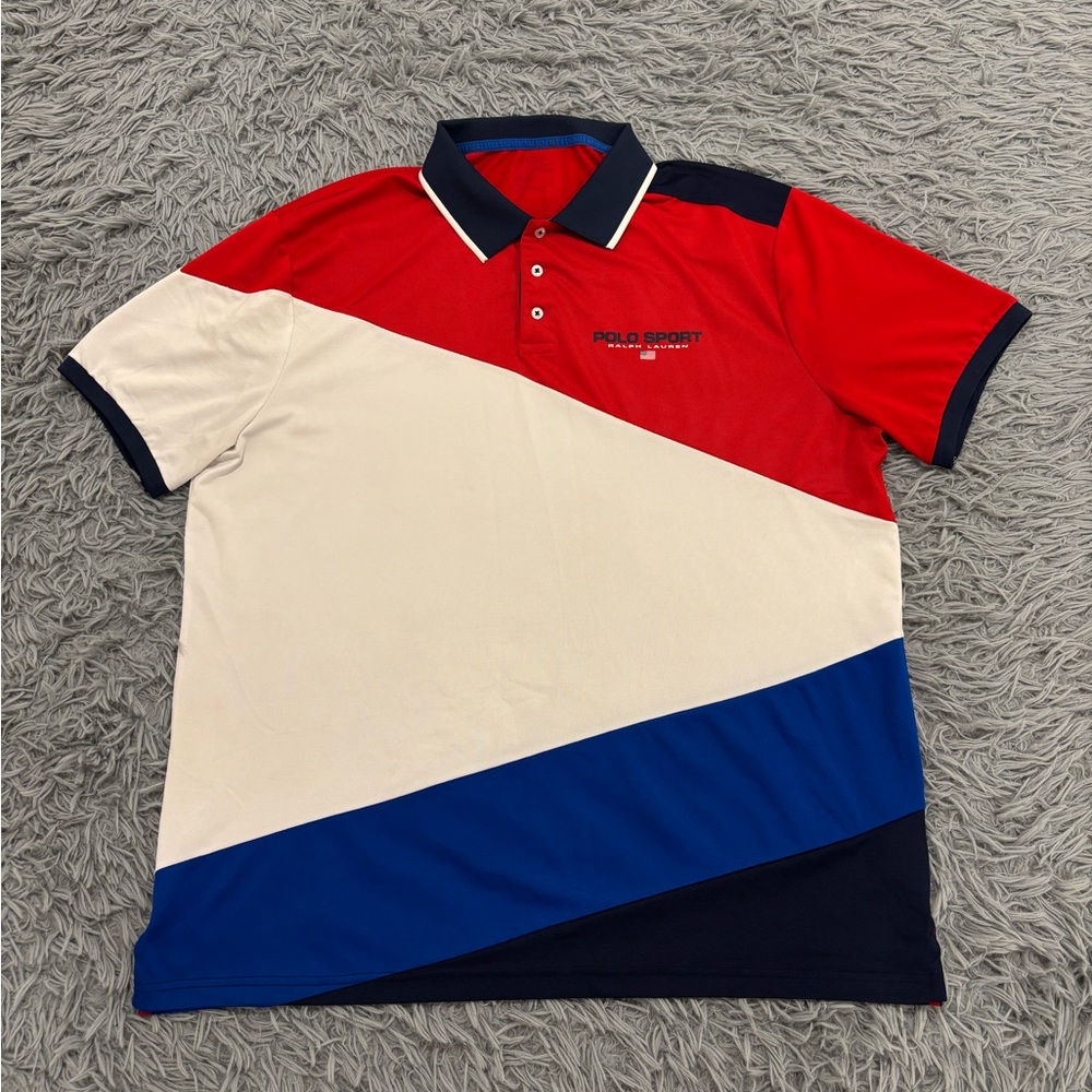 Polo Ralph Lauren Sport Men’s Red Short Sleeve Shirt Colorblock Performance Y2K